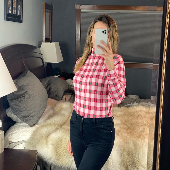 Westbound Plaid Christmas Tree Long Sleeve Turtleneck Blouse, Medium - Picture 2 of 13